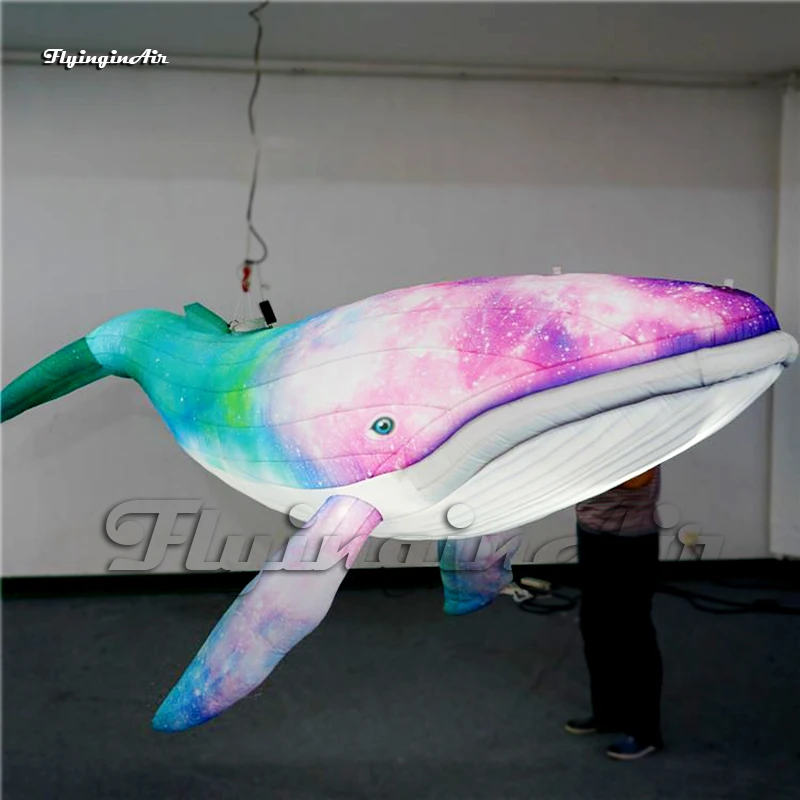 Personalized Hanging Lighting Inflatable Whale Sea Animal Mascot 3m/4m Air Blown Whale Balloon For Club Party Decoration