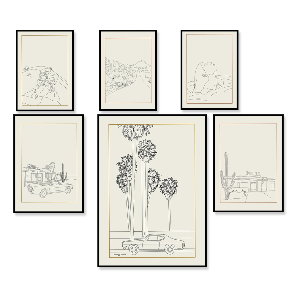 Póster de estética del desierto de arte de pared imprimible, cartel minimalista con impresión en lienzo de decoración artística de la línea de Annaway Sea'-