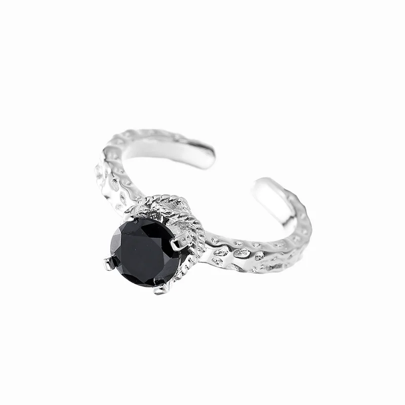 Vintage 925 Sterling Silver  Black CZ Crystal Opening Finger Rings For Women Girls Party Korea Style Rings Fine Jewelry