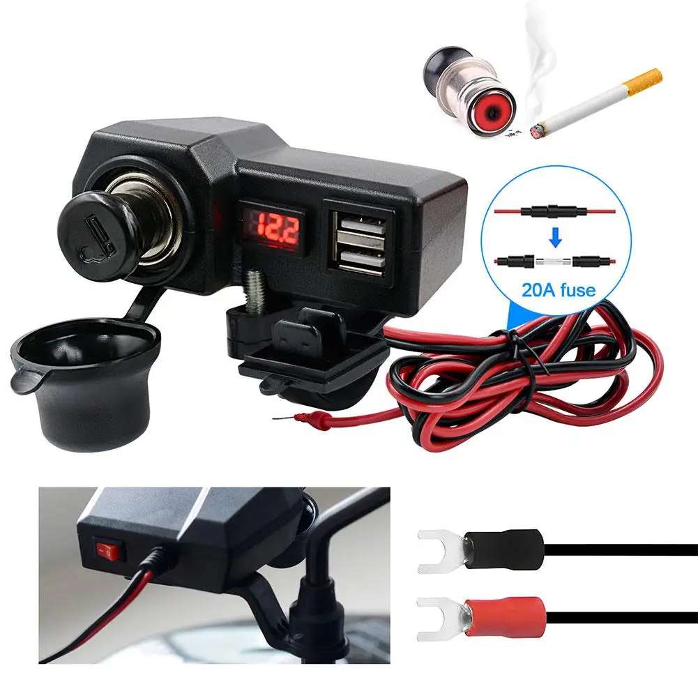 

Waterproof Cigarette Lighter Adapter 10-24V Motorcycle Handlebar Dual USB Socket Splitter Charger Power Adapter For Mobile Phone