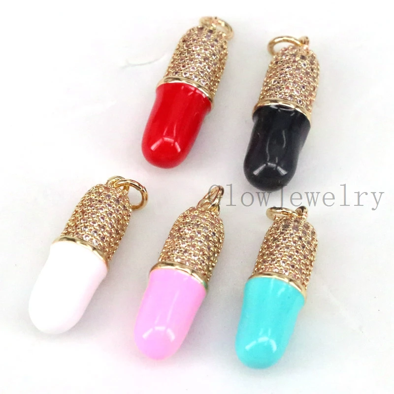 

5Pcs,2021 Micro Pave Pill Pendant Pill Charm -Fancy Charm -Enamel Pill Charm -Statement Charm for Necklace Pendant