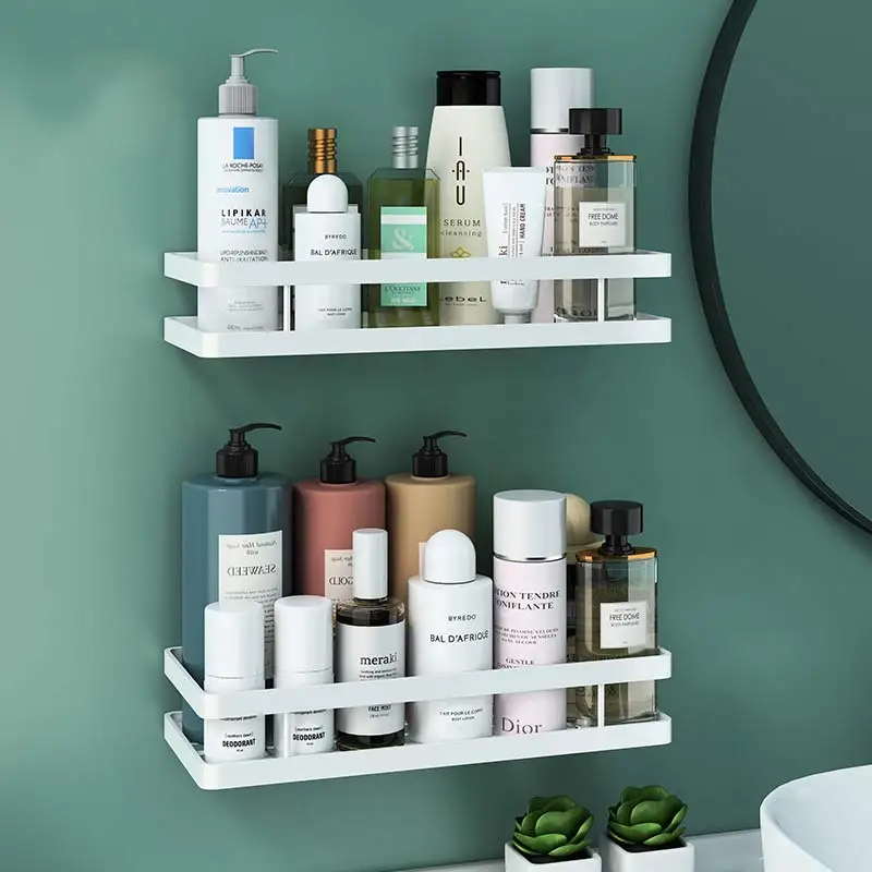 Bathroom non-perforated White Storage Rack In Front Of Mirror Vanity Table Cosmetic Rack Toilet Shower Gel Rack  AE02YJM-0073