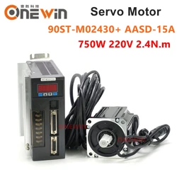 90ST-M02430 750W 220V AC servo motor driver kit 90mm 3000rpm 2.4N.m match driver AASD-15A permanent magnet