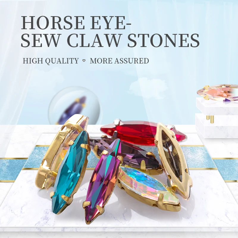 Astrobox Fancy Navette Claw With Stone Sew On Rhinestones Glass Crystal стразы Diamond DIY Clothing Accessories Jewelry Making