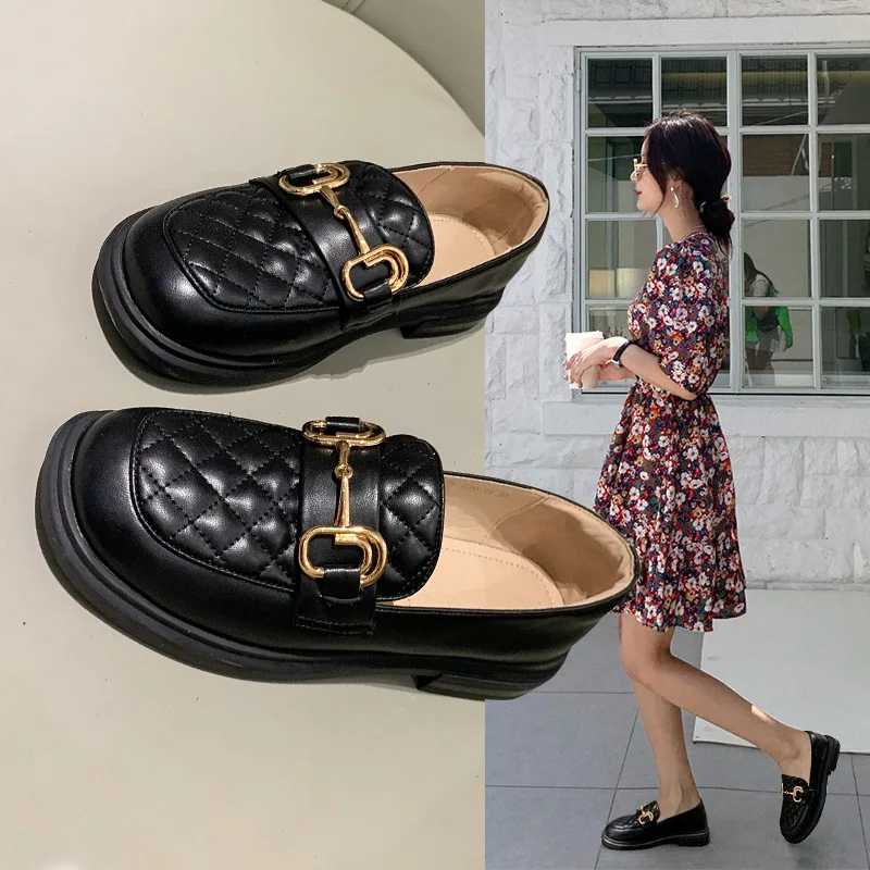 Gioio Wome English style leather shoes lady loafer flat loafer Spring and Autumn 2021 Women's Causal muller single shoe