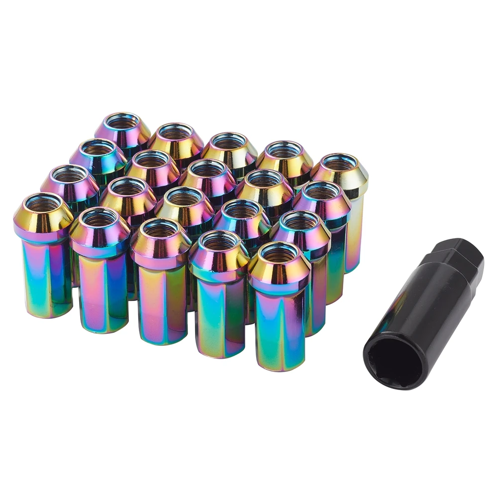 20pcs 45mm Length Car Wheel Nuts Hexagon 22mm M12*1.25 M12*1.5 Lug Nuts JDM Accessories Aluminum Taper Conical Seat