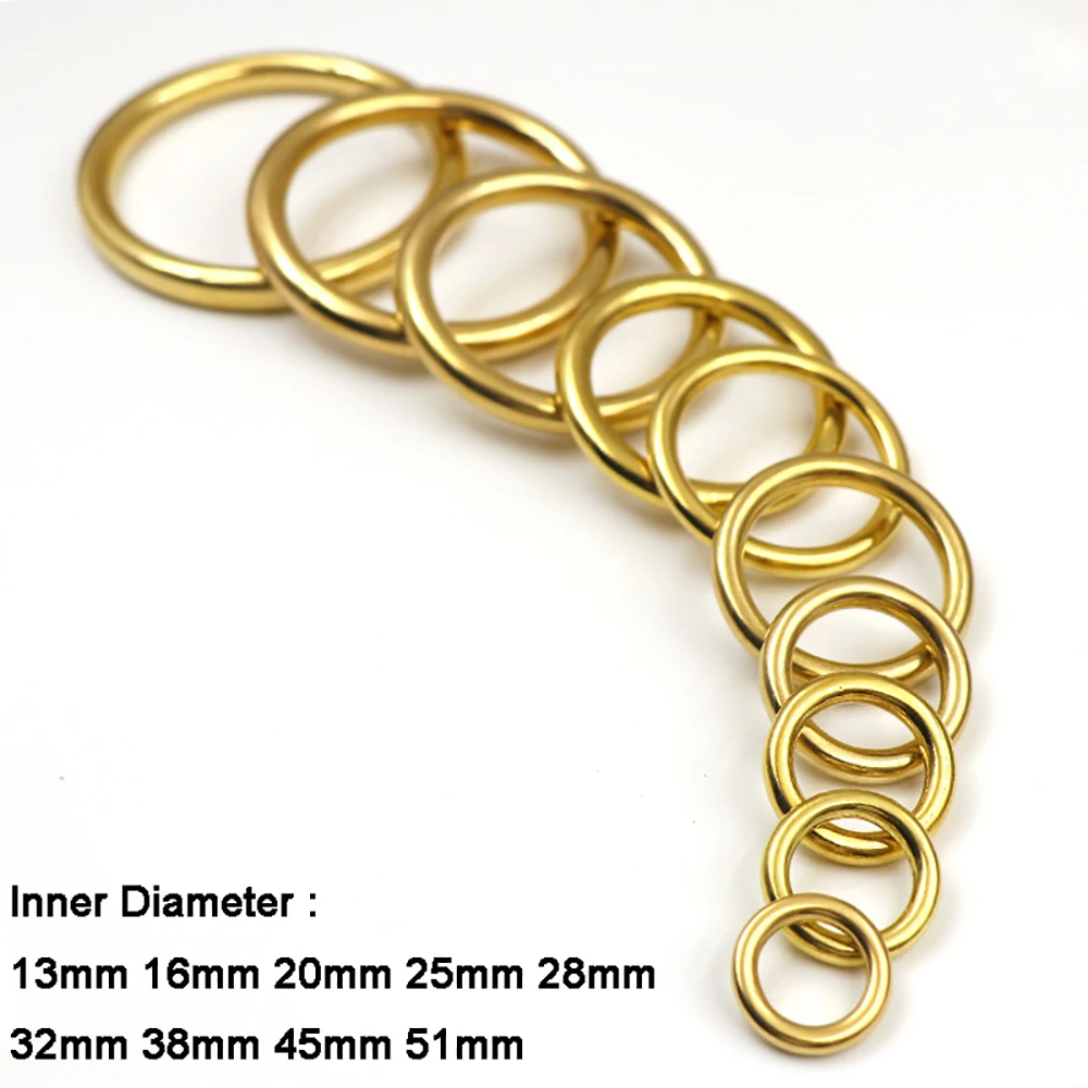 

2pcs Solid Brass Cast Closed O Ring 13 16 20 25 28 32 38 45 51mm For Webbing Leathercraft Bag Strap Belt Buckles Pet Collar