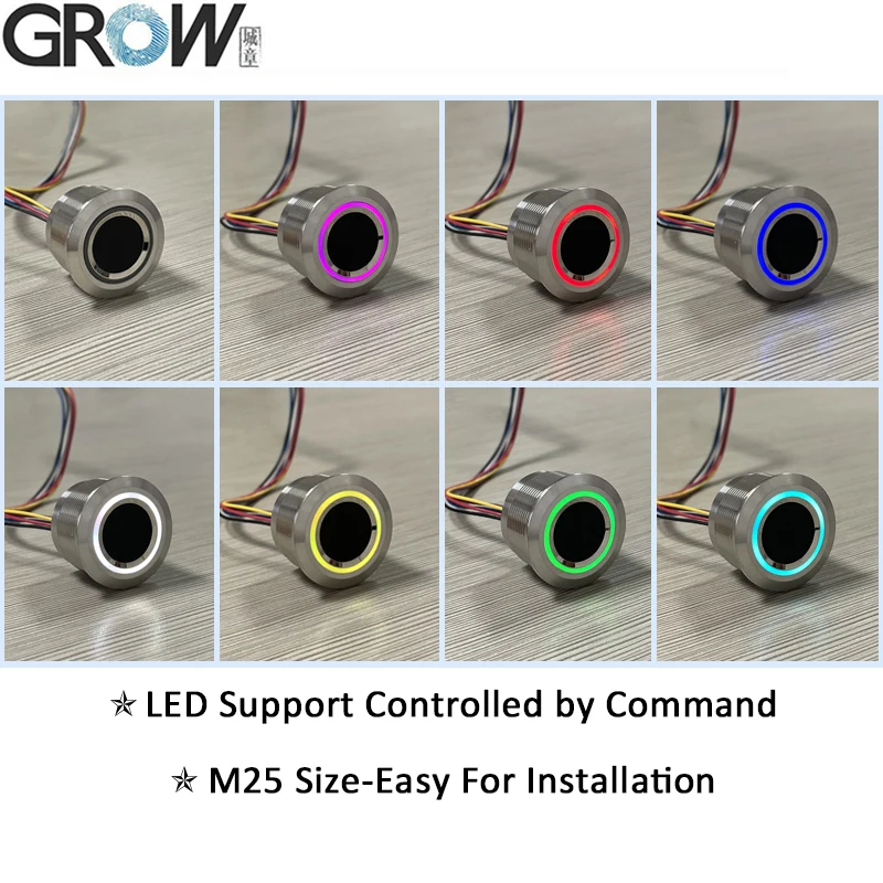 GROW R503 nowy okrągły okrągły wskaźnik pierścieniowy RGB sterowanie diodami LED DC3.3V SH1.0-6pin pojemnościowy moduł czujnika linii papilarnych skaner