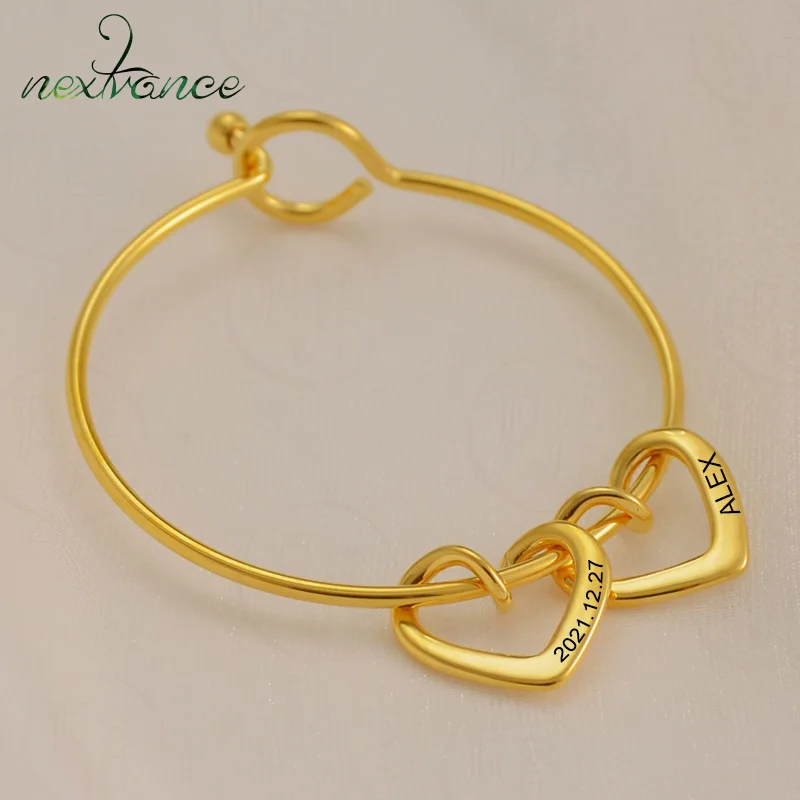 Nextvance Fashion Custom Engrave Name Bracelet Heart Stainless Steel Baby Bracelets for Women Family Bangle DIY Jewelry Gift