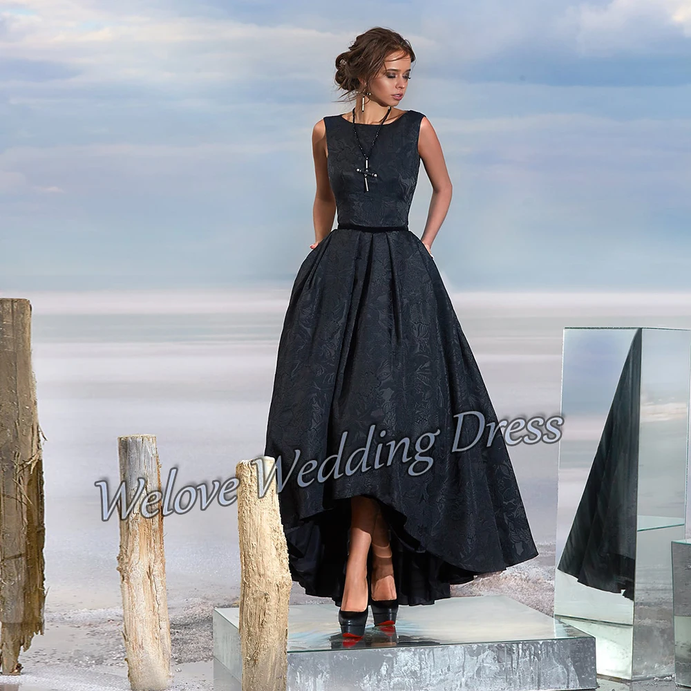 Asymmetrische Floor Lengte Prom Party Gown Black Eenvoudige Avondjurk A Line Backless 2021 Nieuwe Mouwloos Hals