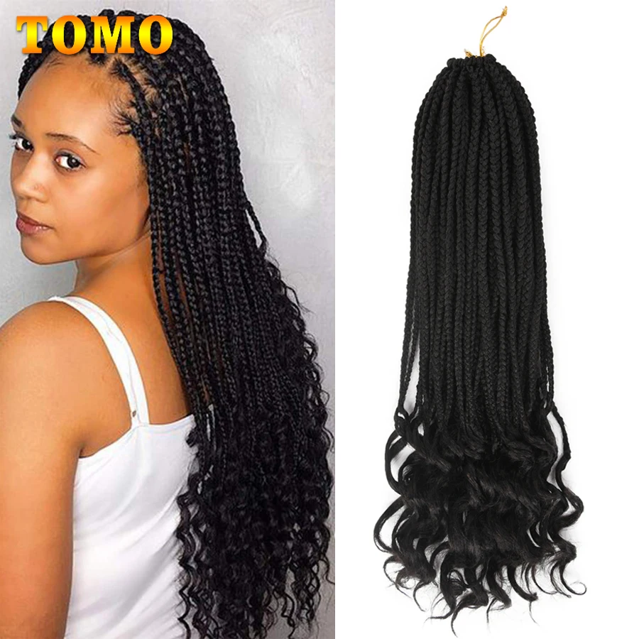 

TOMO 3S Box Braids Crochet Hair With Curly Ends 14 18 24 Inch Synthetic Goddess Box Braids Hair with Loose Wavy Free End 22Roots