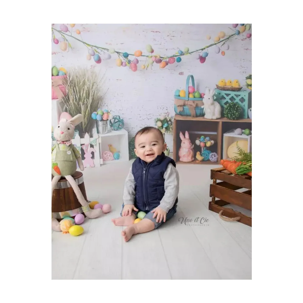 Easter Eggs Backdrop Photocall Spring Easter Bunny Portrait Photography Background White Brick Wall Rabbit Birthday Photoshoot