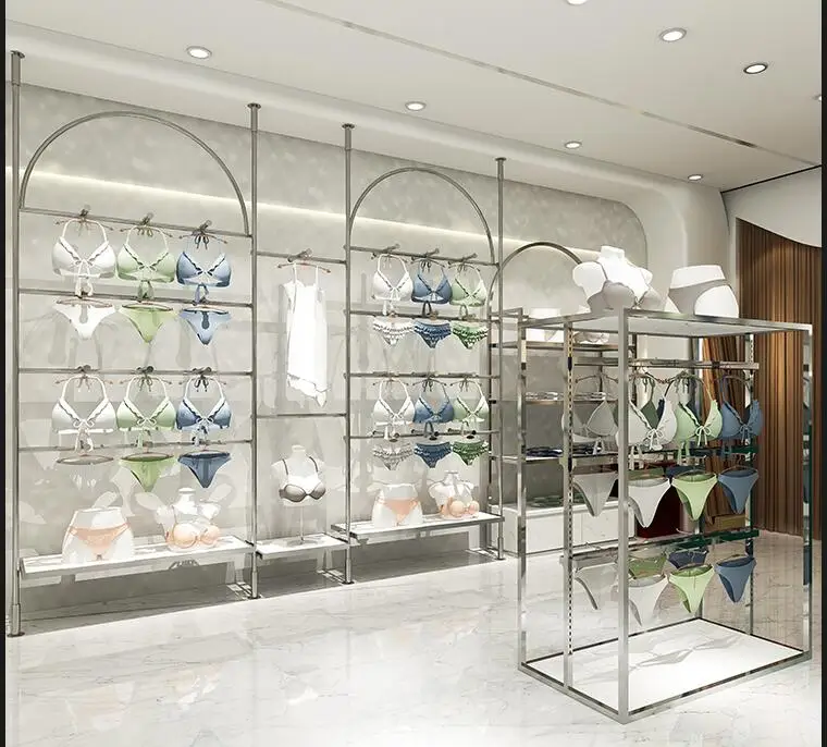 Underwear store display rack stainless steel floor - style nakajima bra panties on the wall shelf display rack