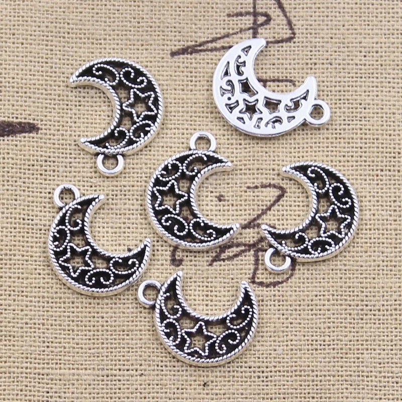 30pcs Charms Hollow Moon Star 19x14mm Antique Silver Color Pendants DIY Crafts Making Findings Handmade Tibetan Jewelry