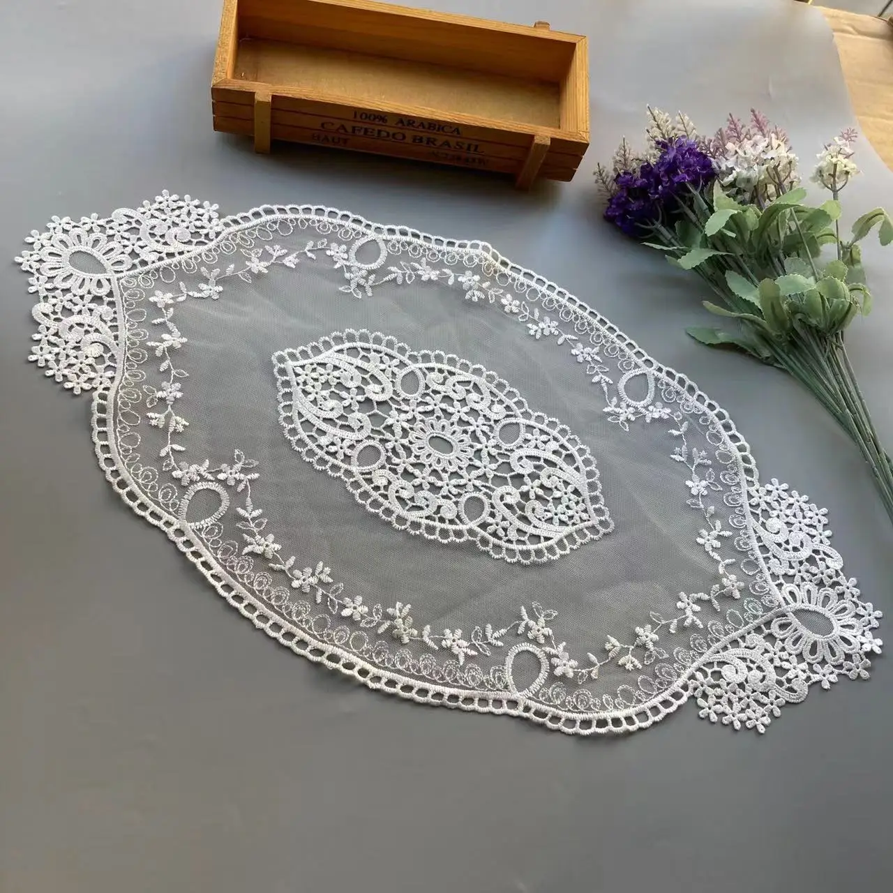 2 pcs Embroidered White Flower Mesh Lace Applique Trims for Covers Curtain Home Textiles Sewing Strip Ribbon Lace Fabric 52*30cm