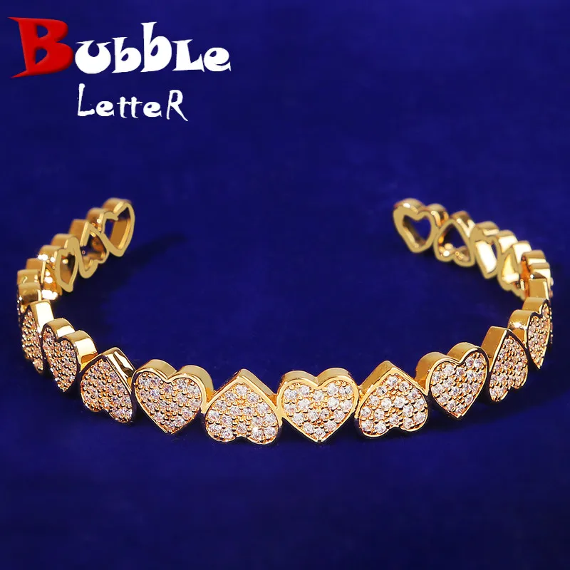 Bubble Letter Heart Bracelet for Women On Hand Real Copper Gold Color  Hip Hop Jewelry Adjustable