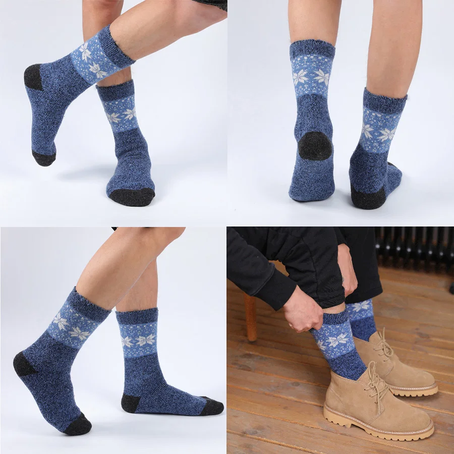 Thick Wool Socks Men Winter Warm Maple Leaf Patern Cashmere Vintage Socks Male Meias 5 Colors Plus Size Hot Sale 1 Pairs