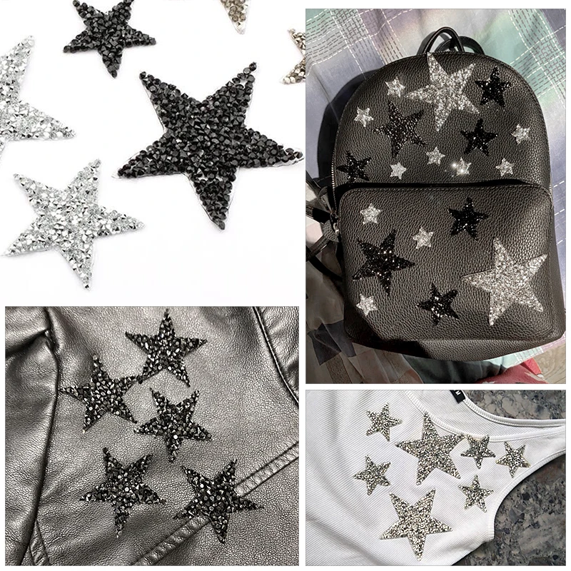 Multi-style Rhinestone pięcioramienna gwiazda serce z frędzlem ubrania naszywki haftowane naszywki na odzież aplikacje żelazko na naklejce