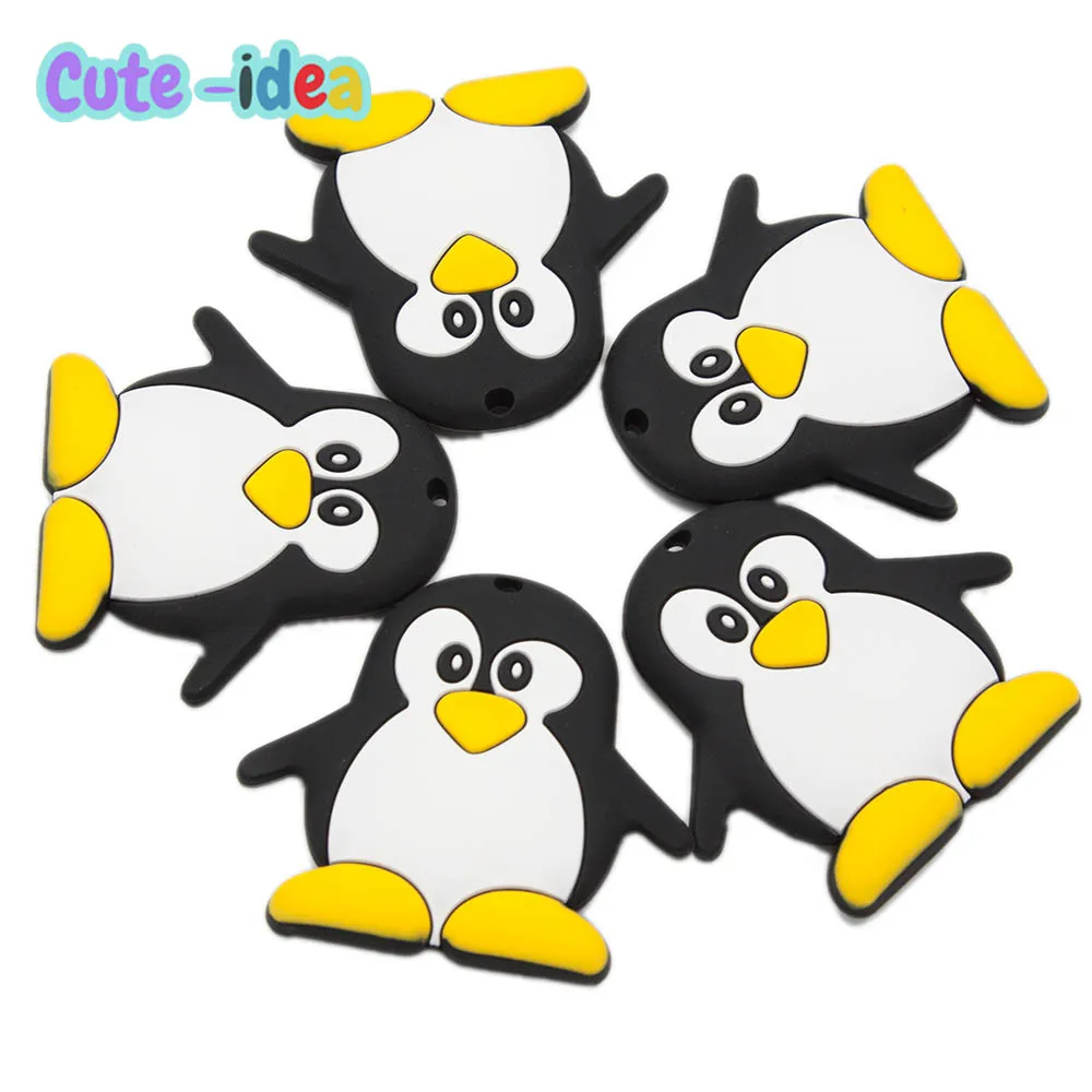 Cute-Idea 1PC Penguin Cartoon Animal Nursing Pacifier Pendants Chain Soft Baby Product Teething Lovely Shape Teether Food Grade