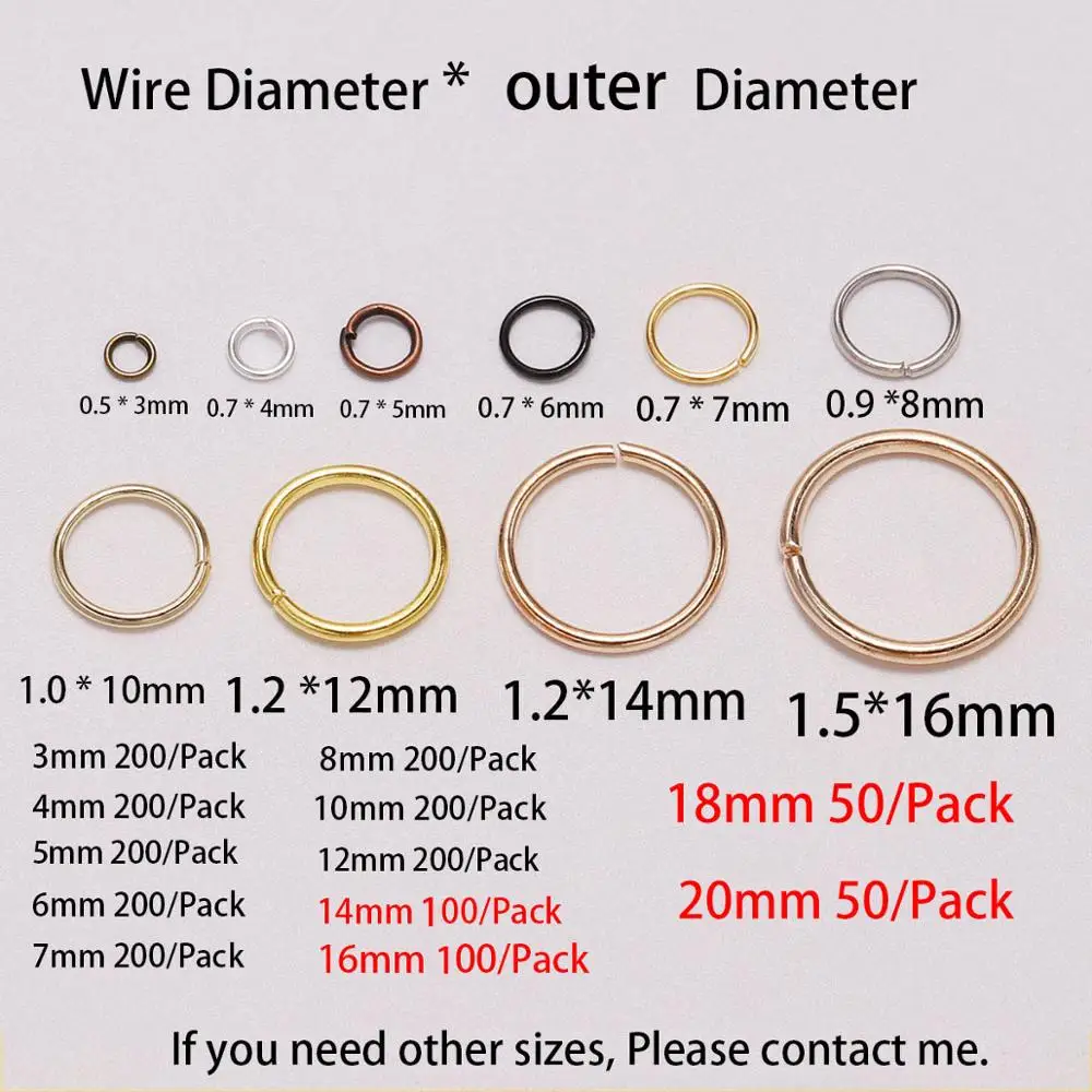 50-200pcs 3-16mm Gold Rhodium Metal Jump Ring Open Single Loops Split Rings Supplies For DIY Jewelry Handmade Accessories