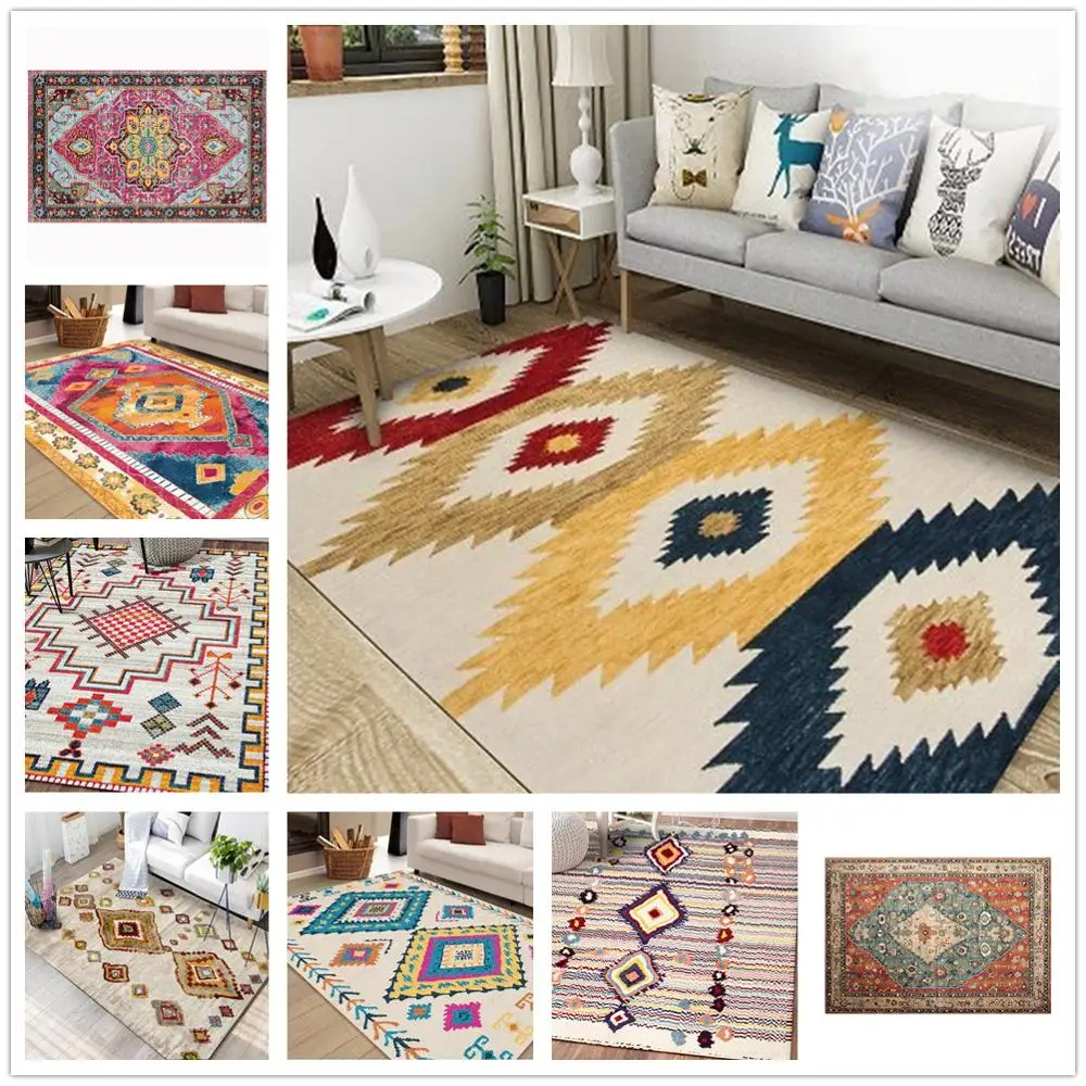 

Nordic Retro Nation Style 3D Carpets for Living Room Bedroom Decorate Carpet Geometric Home Area Rugs Kitchen Antiskid Floor Mat