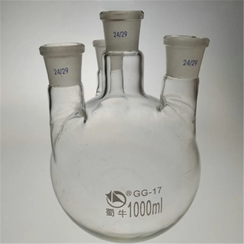 

1pcs Round bottom four-mouth glass flask straight four-neck high borosilicate reaction flask lab glassware 100ml to 2000ml