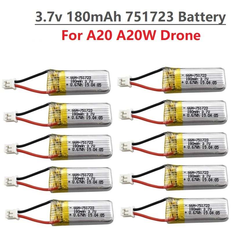 Batteria Lipo originale 3.7V 180mAh 1-10Pcs per A20 A20W Drone RC Quadcopter pezzi di ricambio per batteria Drone a quattro assi A20 A20W