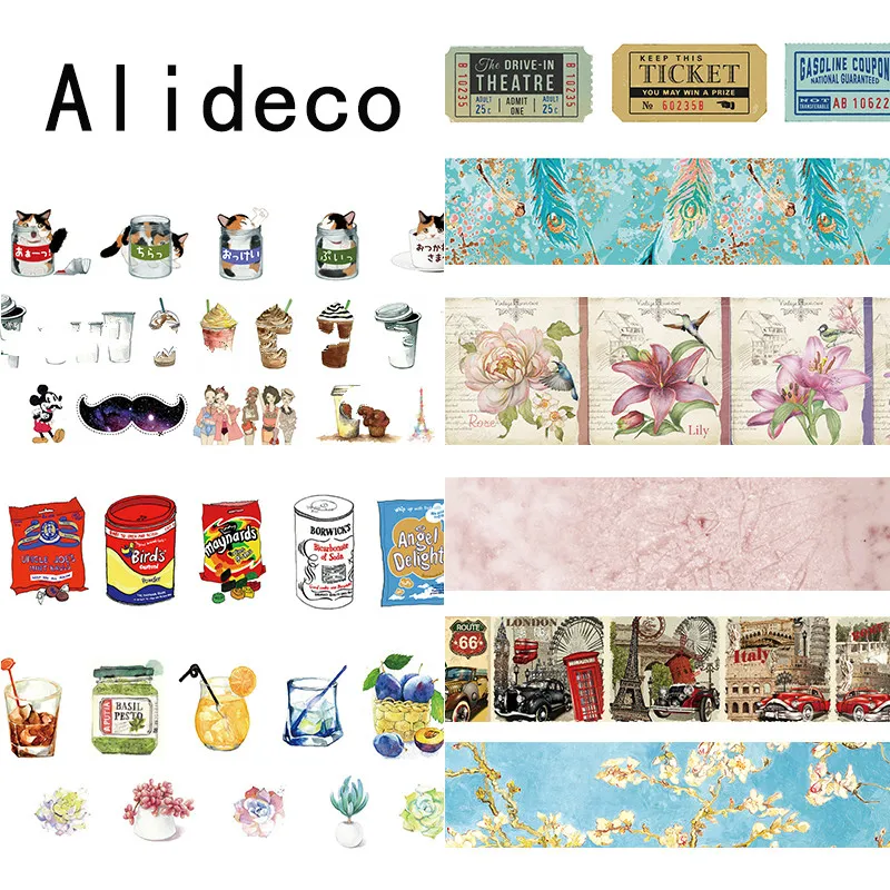 Alideco 1 sztuk Washi taśmy maskujące Retro kawy kwiat klej dekoracyjny Scrapbooking papier do majsterkowania japoński naklejki 1.5cm * 10m