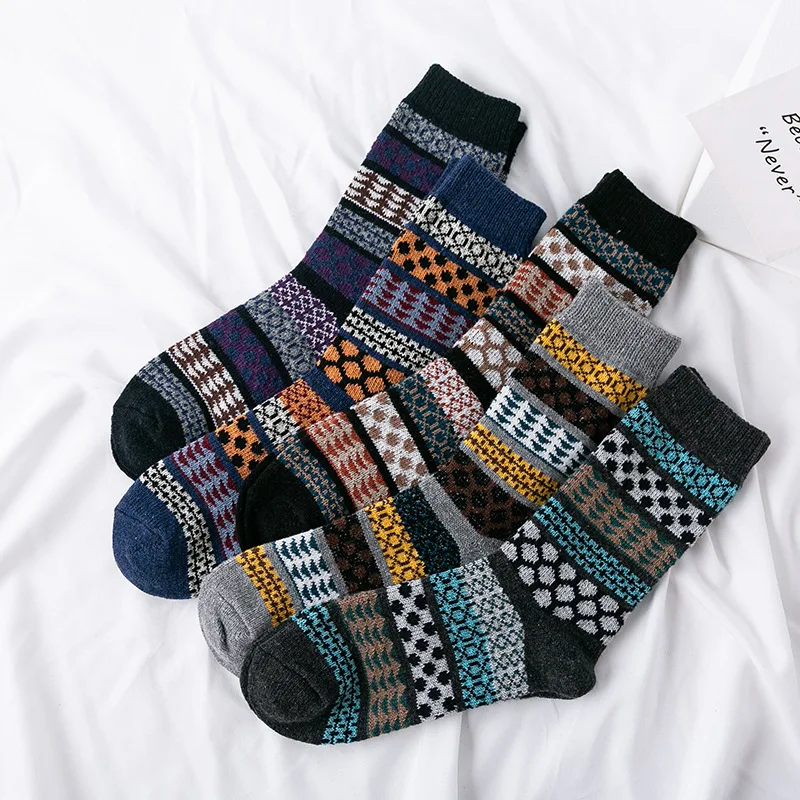 5 Pairs/lot Men's Wool Socks Winter Thicken Sheep's Socks Warm Men Retro Style Colorful Fashion New High Quality Man Socks