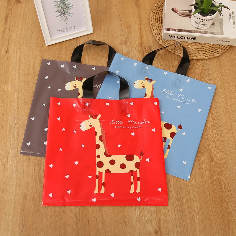 50pc Multicolor Giraffe Plastic Gift Bags Thick Portable Storage Shopping Bags Clothing store bags Wedding Party supplies