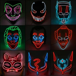 Horror Halloween Neon Mask Clown Mask Cosplay Party Costume Supplies Led Mask Masque Masquerade Party Masks Glow In The Dark