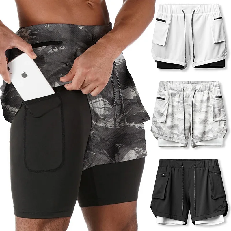 2021 Summer Running Shorts Men 2 In 1 Double-deck Quick Dry GYM Sport Shorts Fitness Jogging Workout Shorts Men's Sports Short