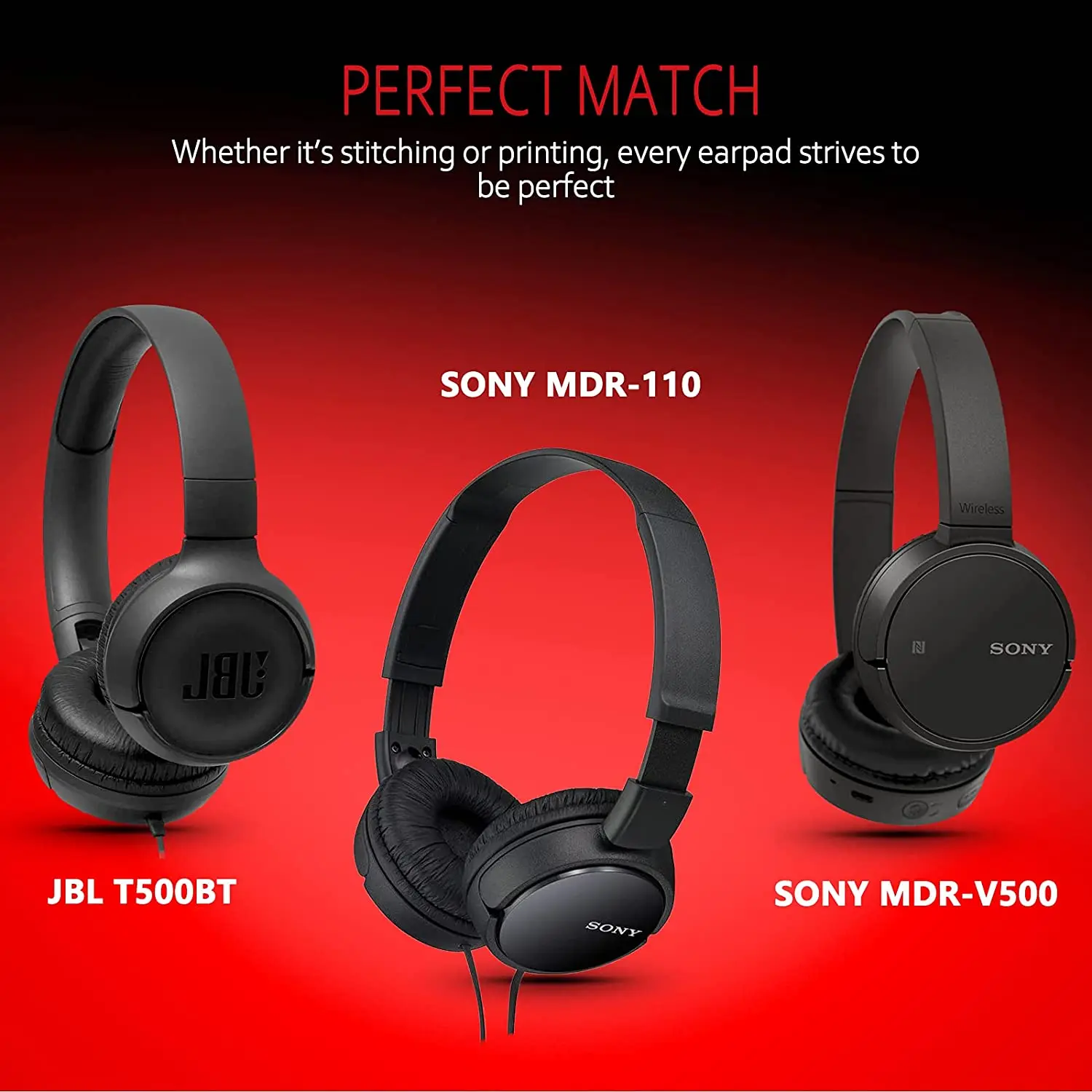 Replacement Ear Pads for Sony MDR-ZX110/MDR-ZX330BT/V150/WH-CH500; JBL Tune 600bt/T500BT/T450BT &Many Other 70MM Round Headphone