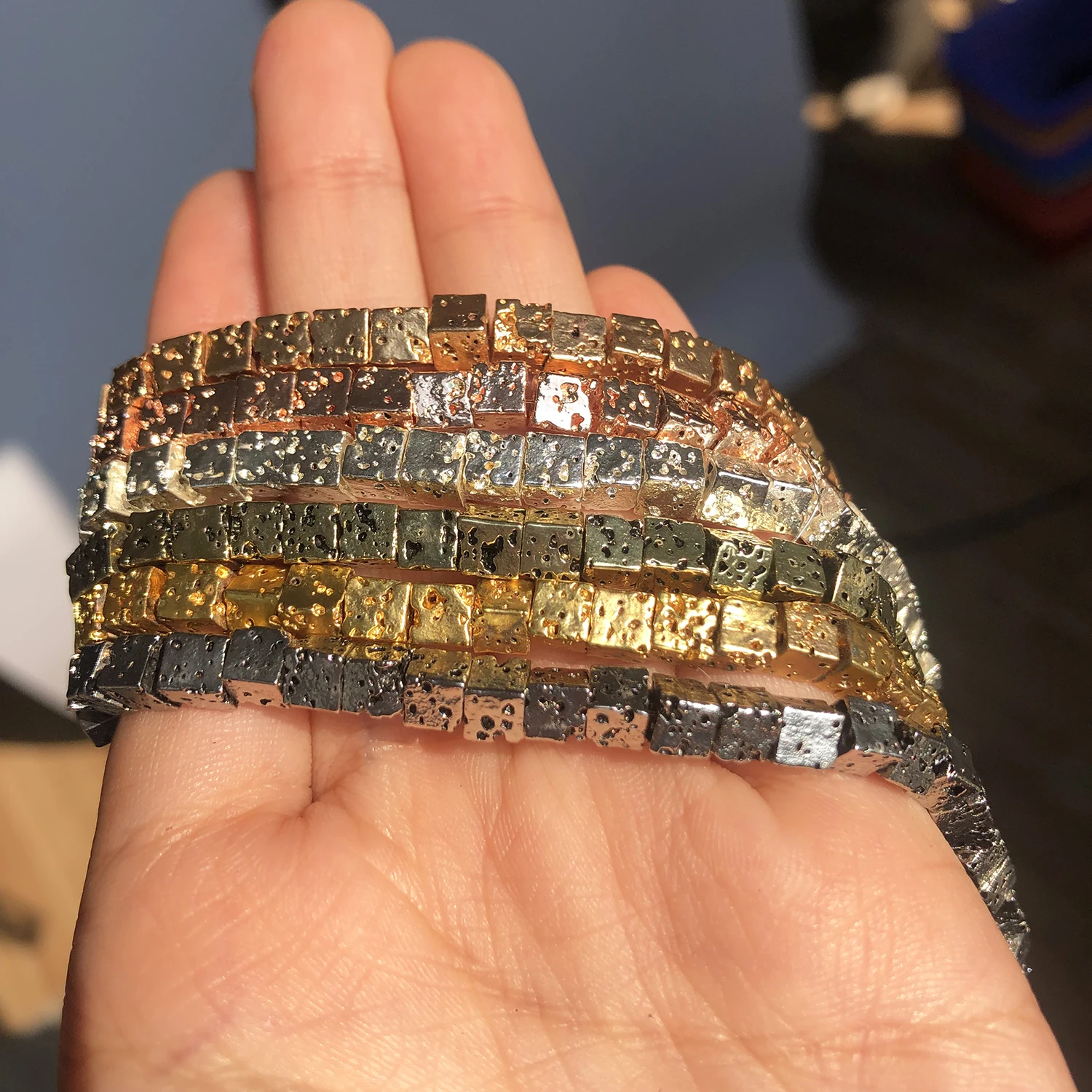 3 4 مللي متر الحمم البركانية الطبيعية حجر أسود الروديوم الذهب اللون ساحة الهيماتيت فضفاض الخرز لصنع المجوهرات سوار ذاتي الصنع 15'' #3