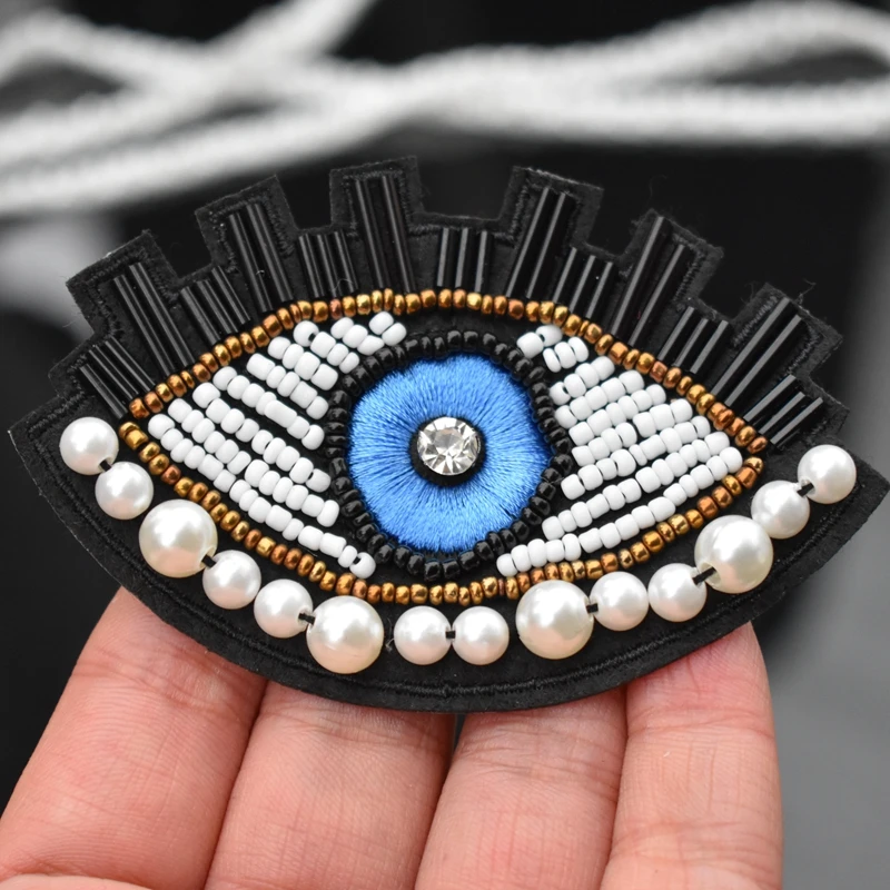 Handmade bead Eye Beaded Patch for Clothing Iron on Beading Applique Clothes Shoes Bags Decoration Patch DIY Apparel