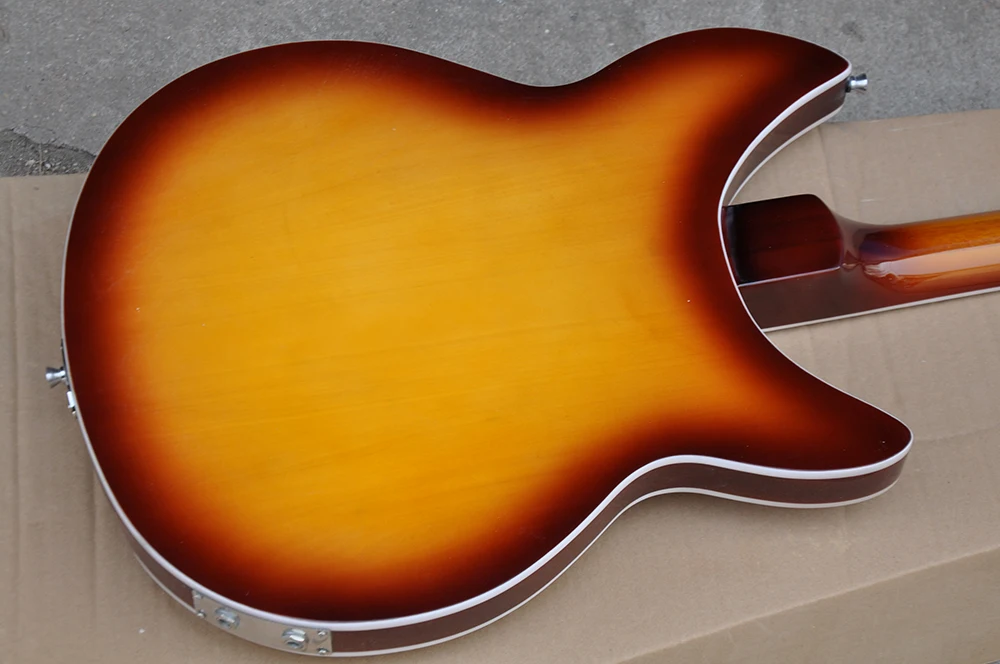 Left-handed Tobacco Sunburst 12 Strings Semi-hollow Electric Guitar with 2 Pickups,Rosewood Fretboard,