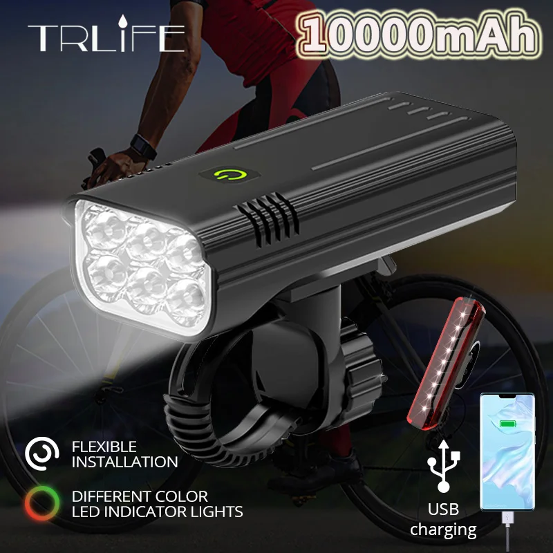 5200-10000mAH MTB Bike Front Light USB Rechargeable LED Bicycle Lamp 6LED 8000LM Waterproof Bike Flashlight Cycle Headlight