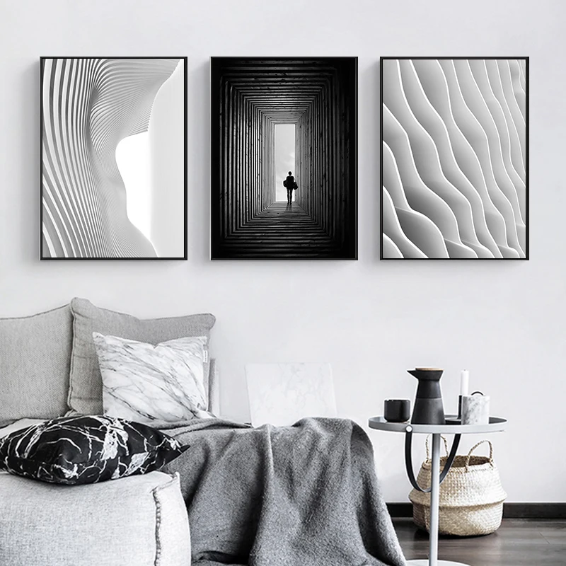 

Nordic Black White Space Art Canvas Painting Abstract Building Posters and Prints Wall Art Pictures for Living Room Home Decor