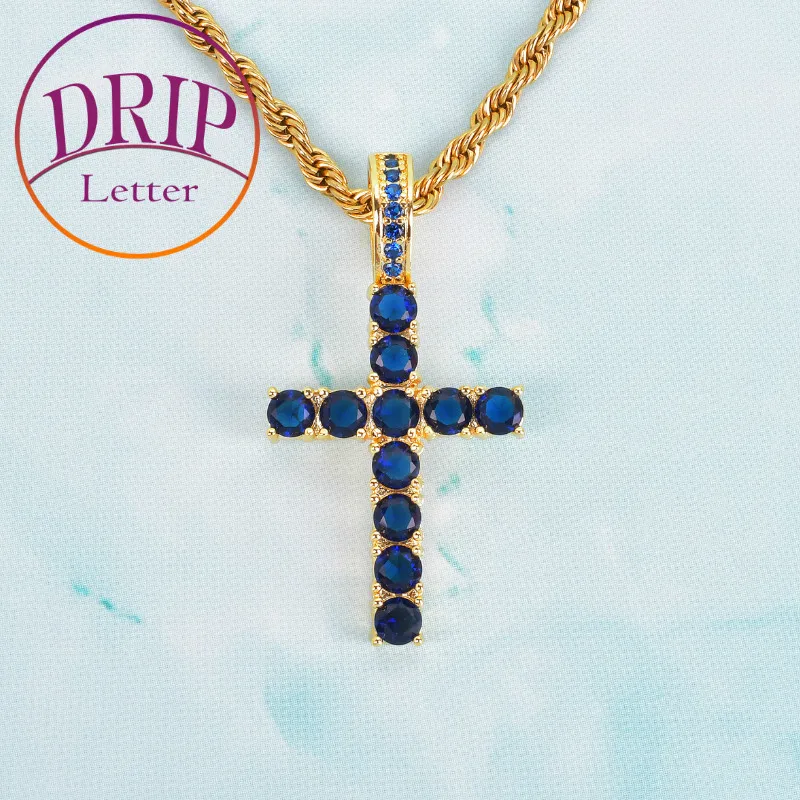 Cross Pendant Gold Color Copper Material Hip Hop Rock Street Jewelry