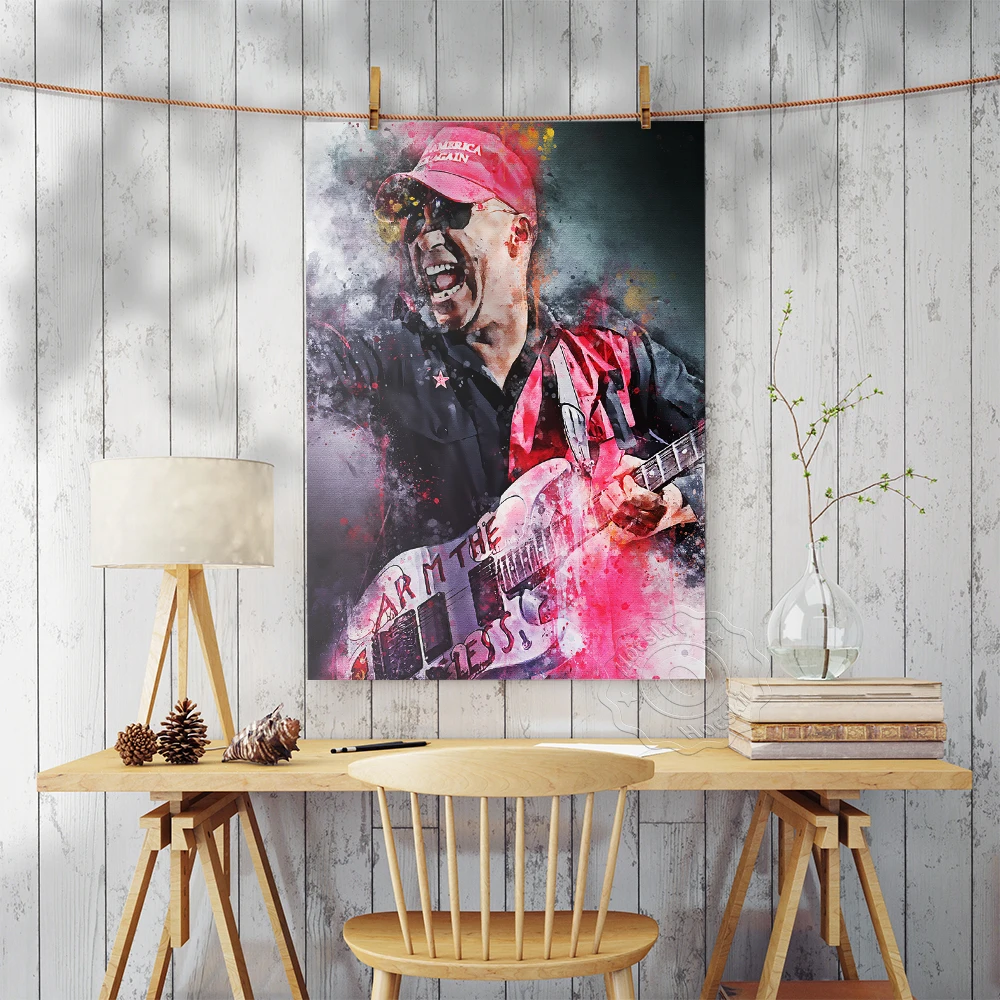 Heavy Metal Music Rop Singer Thomas Morello Art Poster, America Hardcore Punk Guitarist Musician Watercolour Decor Mural, Fans