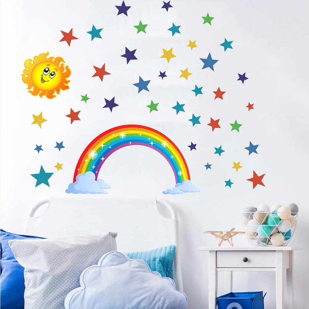 2021 New Bohemia Big Rainbow Heart Wall Sticker For Kids Room Nursery Bedroom Vinyl DIY Self Adhesive Wallpaper Home Decor Decal