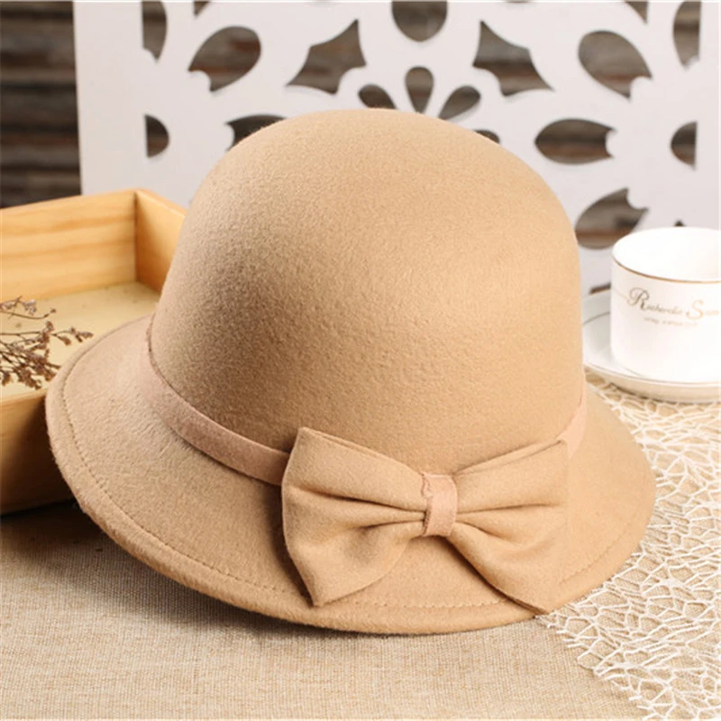 New Temperament Wool For Women Girls Wool French Elegant Fedora Hats Women Autumn Winter Vintage Hat With Wide Brim PH29