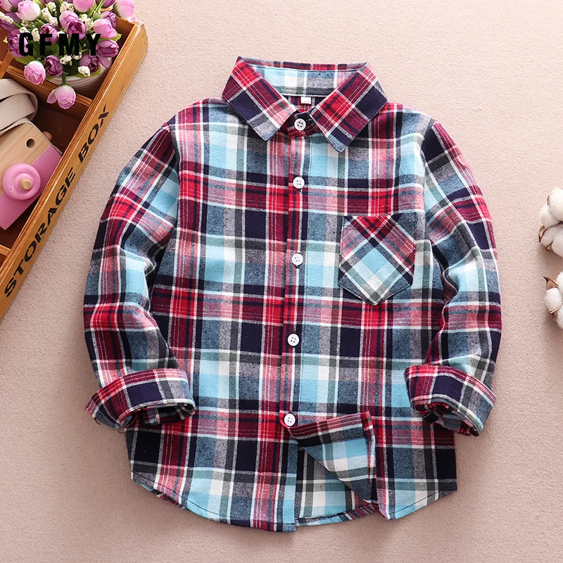 GFMY Hot Sale Boys Shirts Classic Casual Plaid Flannel Children shirts For 2-12 Years Kids Boy Wear