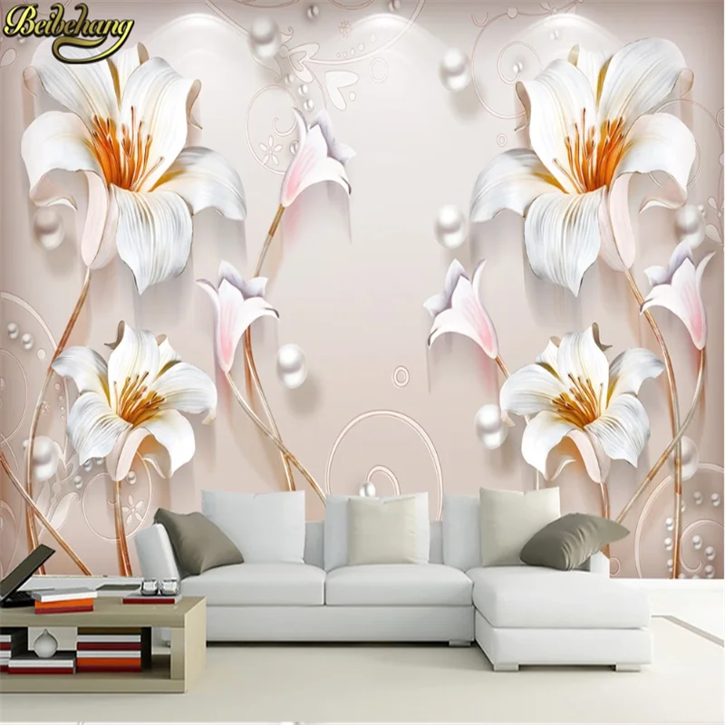 

beibehang Custom photo wall paper Jade relief Peon Lily wallpaper for living room mural 3d wall painting wall paper papier peint