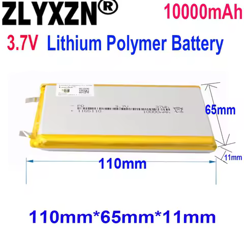 3.7V Li Polymer Battery 10000mAh 110*65*11mm Soft package battery For Power Bank Bluetooth Speakers Tablet DVD battery 1165110