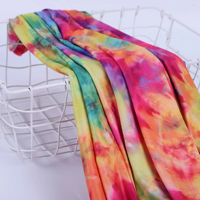 92% polyester 8% spandex Milk Silk Tie-dye Printed Stretch Single Jersey Garment Cloth Swiming Dress Fabric by meter 150cm width