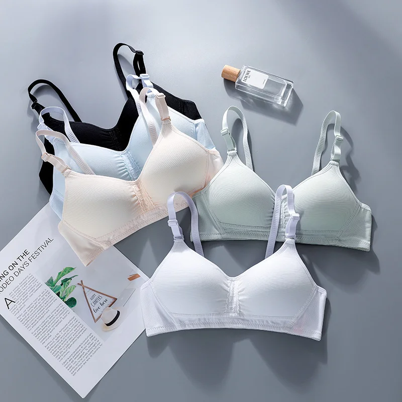 Girls Wireless Bra Soft And Comfortable Bra Girl Small Chest Gathered Thin Cotton Bra Teen Underwear Simple Solid Color Bra