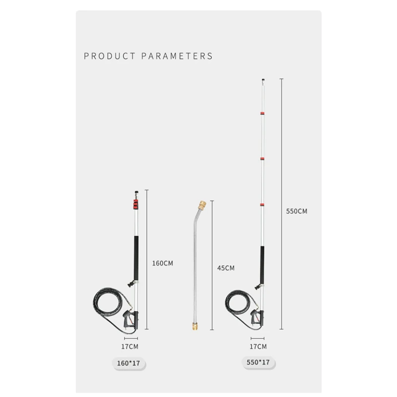 290Bar Telescopic Rod Of The High-pressure Cleaning Water Gun Can Be Extended By 5M Four-section Lengthened Cleaning Machine Set