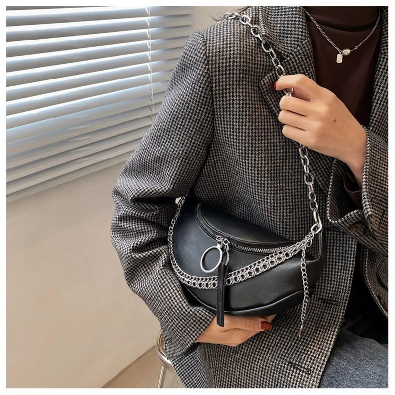 Luxury Chain Waist Belt Bag For Women Leather Crossbody Chest pack Waist Bags New Fashion Phone Pack And Purse Ladies Fanny pack