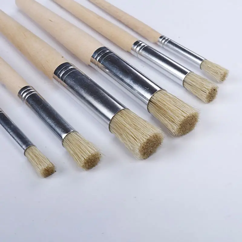 6pcs/set Watercolor Painting Stencil Brush Different Size Wooden Handle Kids Student Art Supplies